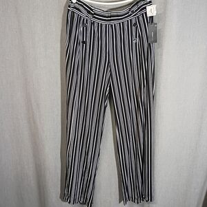Robert Louis Women's Size L Elastic Waist Wide Leg Pants NWT-Blk & Wht Striped